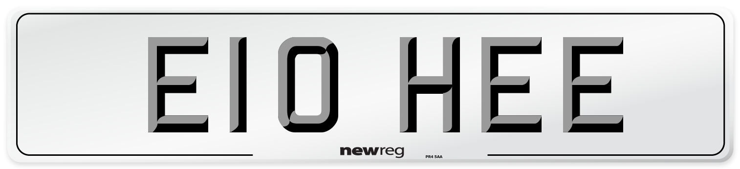 E10 HEE Number Plate from New Reg